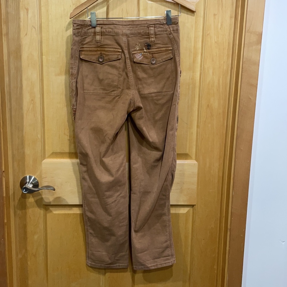Anthropologie Tan Embroidered Cropped Pants - Picture 6 of 13
